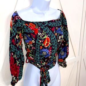 Jaase Women's Floral Off The Shoulder Long Sleeve Crop Top Size Small